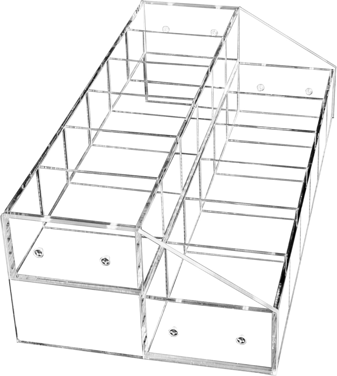 888 Display, USA - Clear Acrylic 2 Tiered Organizer with 12 Compartments – Multi-Level Storage Display Rack for Office, Craft, Tea, or Beauty Supplies – Organizer for Home or Professional Use