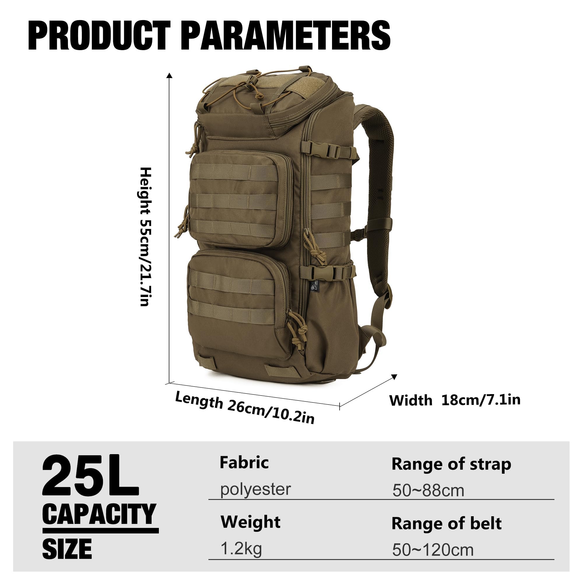 Mochilas tácticas Molle senderismo mochilas para motocicleta, camping, senderismo, viajes militares, mochila de 25L 3