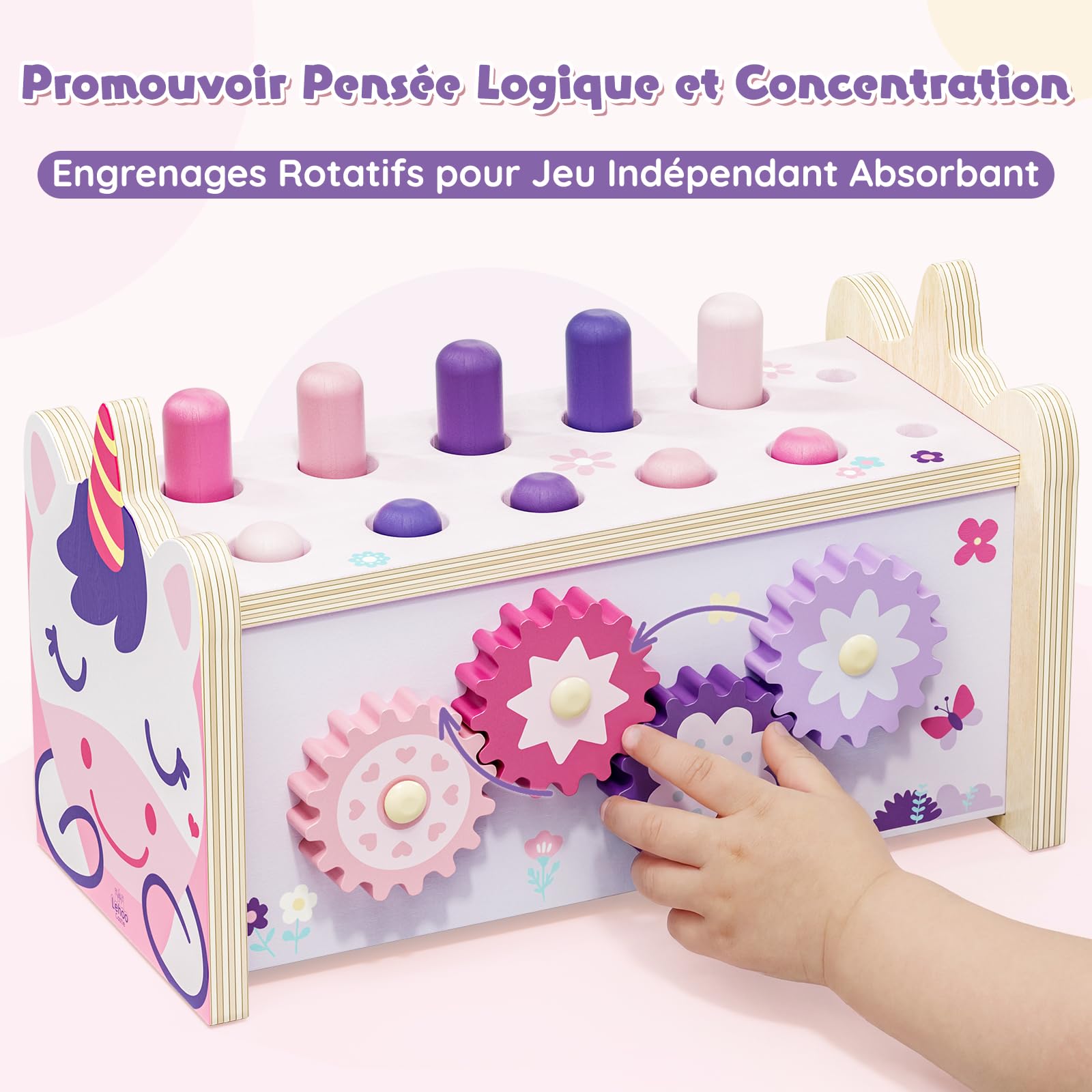 Jouets Montessori 1 An Bébés Jouet en Bois avec Xylophone et Marteaux Filles Jouets d'Éveil Motricité Cadeaux Éducatifs 1-3 Ans