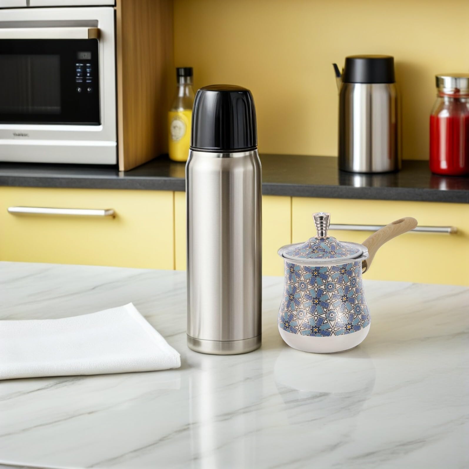 VICASKY Caffettiera Turca in Acciaio Inox 720 Ml, Macchina per Caffè Turco e Scaldalatte da Fornello, con Manico in Legno, Compatibile Induzione, per Uso Domestico e Preparazione Caffè