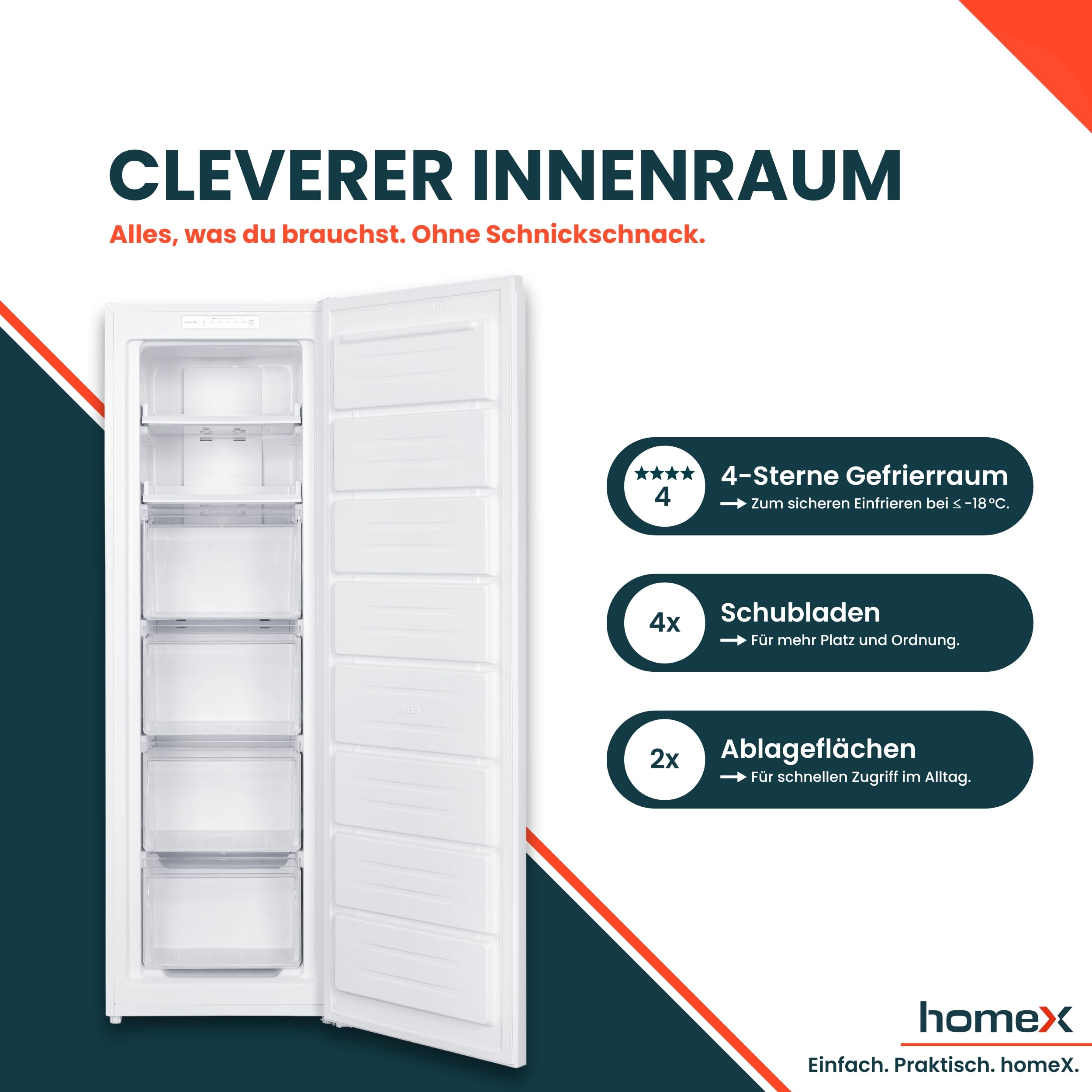 homeX FSN2041E-W Gefrierschrank NoFrost Tiefkühlschrank groß 204 Liter
