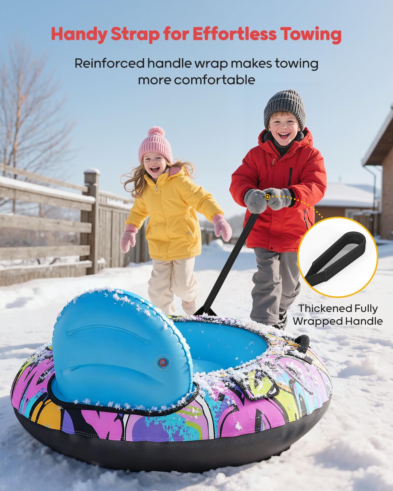 Trineo Inflable de Nieve de 44 Pulgadas con Respaldo, Capacidad de 500 Libras, con Cubierta y Cuerda de Remolque