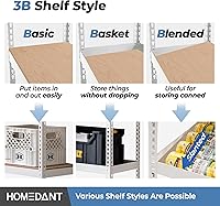 Vista 4 de HOMEDANT 5 Tier Laminated White Boltless Metal Shelving Unit Adjustable Garage Storage Utility Rack Heavy Duty Shelves Organization Multipurpose