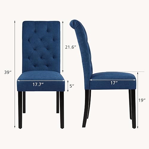 Miniatura 2 de Juego de 2 sillas de comedor tapizadas, sillas de cocina Parsons copetudas con patas de madera maciza, silla auxiliar de tela moderna para