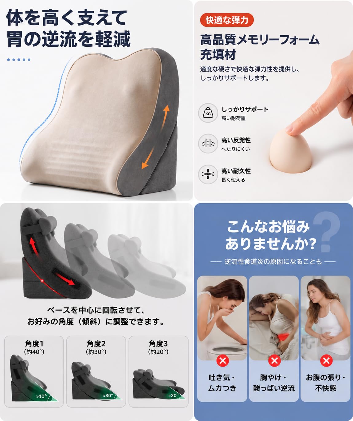 Amazon｜逆流対策 三角クッション 傾斜枕 ウェッジピロー 高反発