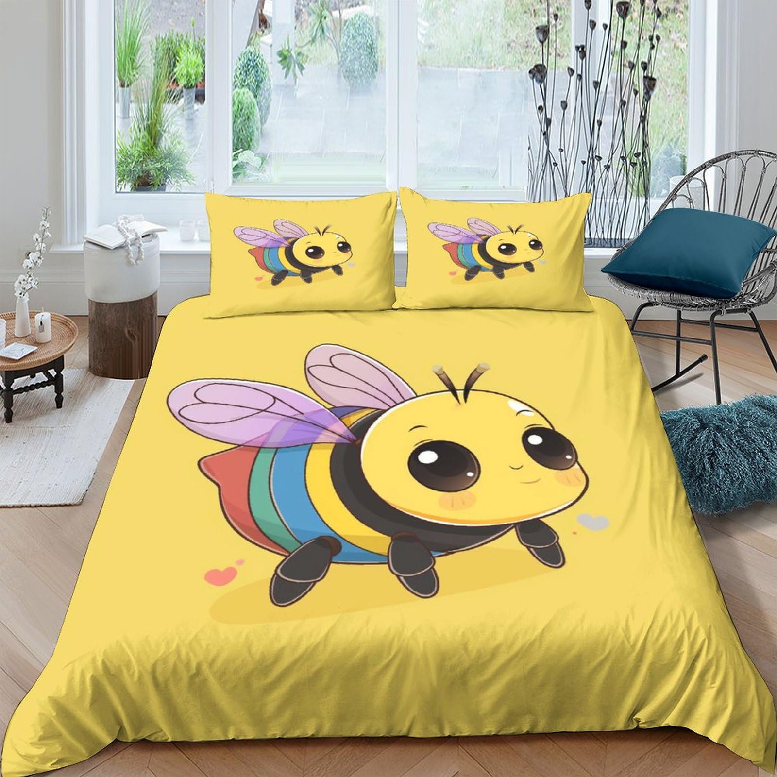 Housse de couette abeille 3D pour chambre d'enfants et jeunes en microfibre douillette
