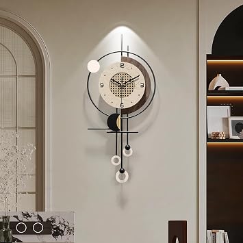 Silent Modern Wall Clock 27"x12" Brown Checkered Design, Large Battery Operated Decorative Clock for Bedroom, Living Room & Home Decor