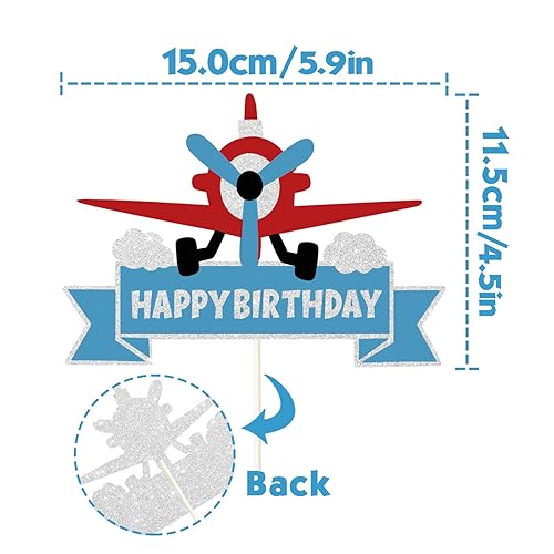 Miniatura 2 de Decoración para pastel de cumpleaños con purpurina de avión con temática de moscas del tiempo, decoración de pastel de cumpleaños, aventura que