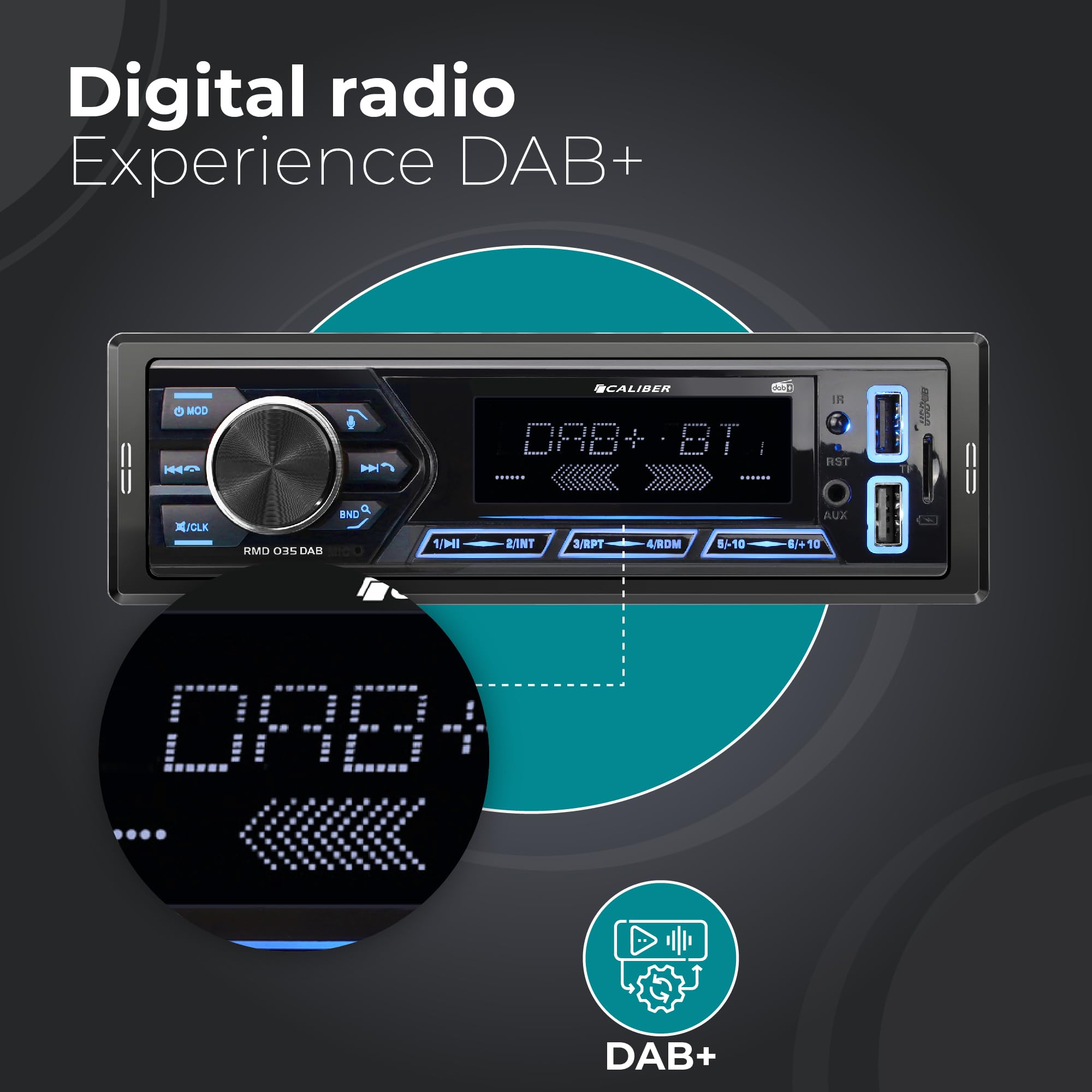 Caliber Radio Coche Bluetooth 1 DIN Dab+, Autoradio Bluetooth con Manos Libres, FM, USB/Micro SD/AUX, Carga 2.1A, MP3 Reproductor, 4x55W, RCA, 40mm