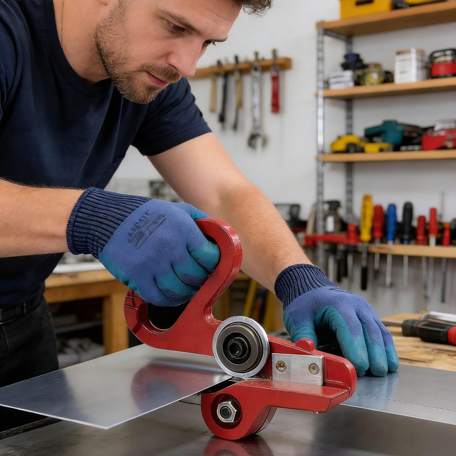 Metal and Vinyl Slitter - Portable Sheet Metal Cutter, Hand Pull Dual-Wheel Slitter Tool, Suitable for Steel Aluminum Plastic Cardboard (Red, Small-7.7Inch H)