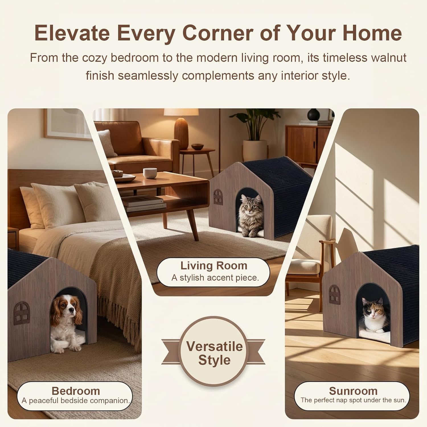 Modern Wooden Cat House Indoor – E0 Grade Enclosed Cat Cave Bed with Washable Cushion, Eco-Friendly Non-Toxic Pet Furniture for Kittens & Medium Cats