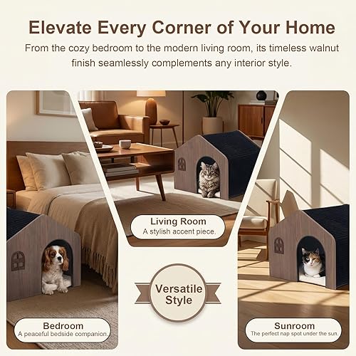 Modern Wooden Cat House Indoor — shown in a real home setting for scale