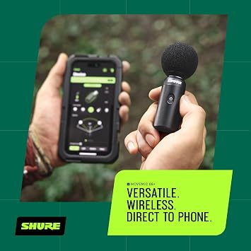 Shure MoveMic 88+ Wireless Stereo Microphone for iPhone & Android - Portable Video Recording Mic with 4 Polar Patterns, DSP Audio Controls & Direct-to-Phone Connectivity, Black