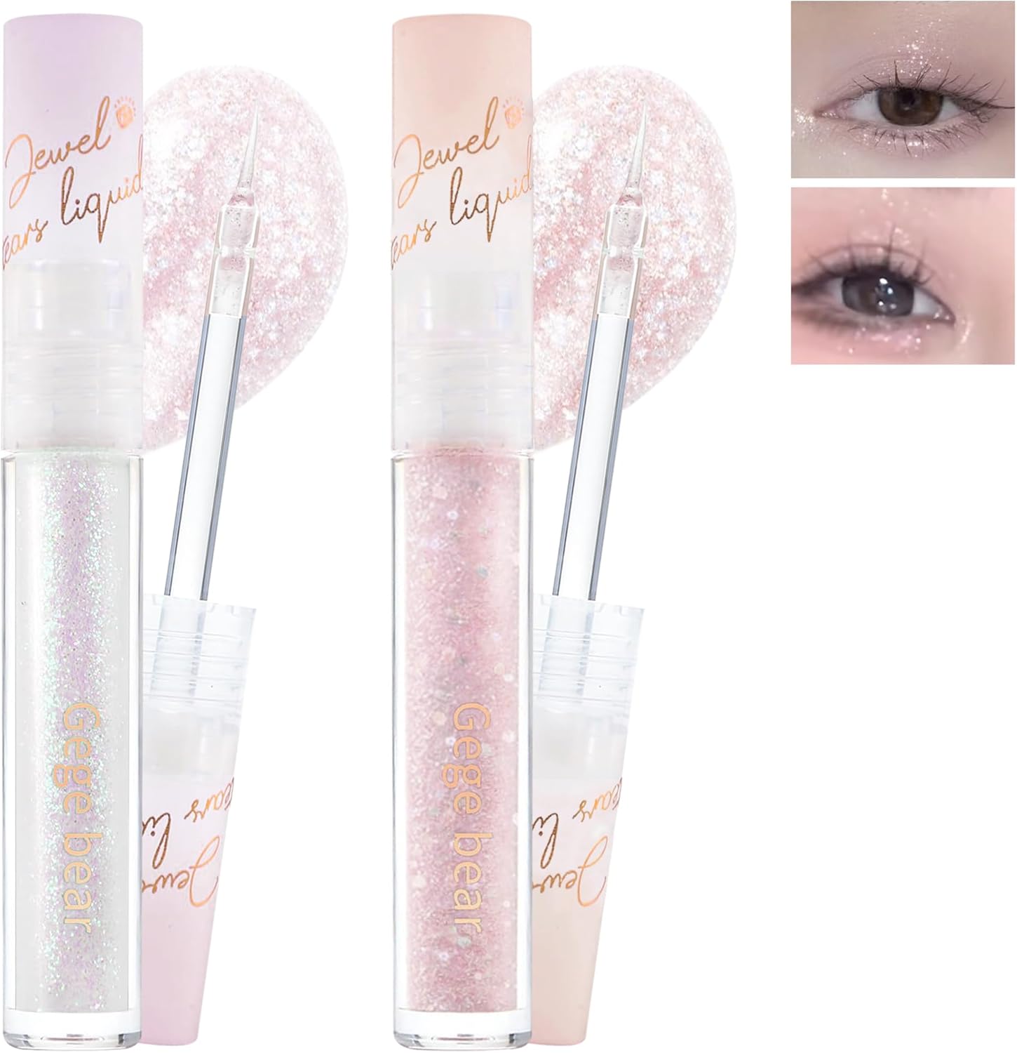 2 Pcs Liquid Glitter Eyeshadow, Diamond Eyeshadow & Glitter Liquid Eyeliner Set for Eye Lighting, Shiny Highlight, Metallic Liquid Eyeshadow, Glitter Eye Makeup for