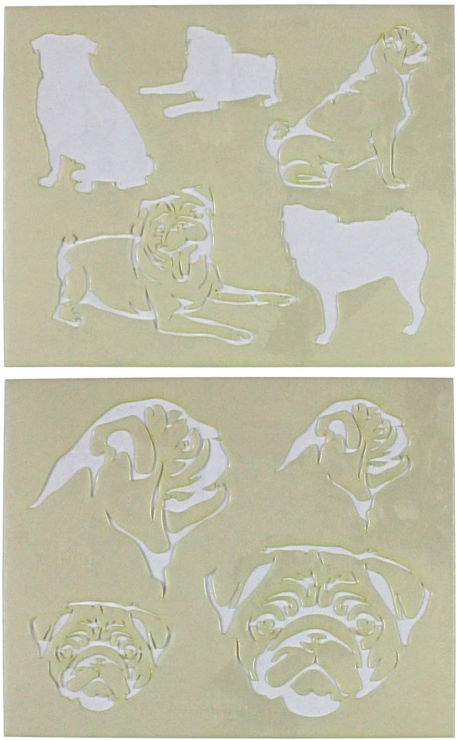 Pug Dog Stencils-Mylar 2 Pieces of 14 Mil 8 Inch X 10 Inch