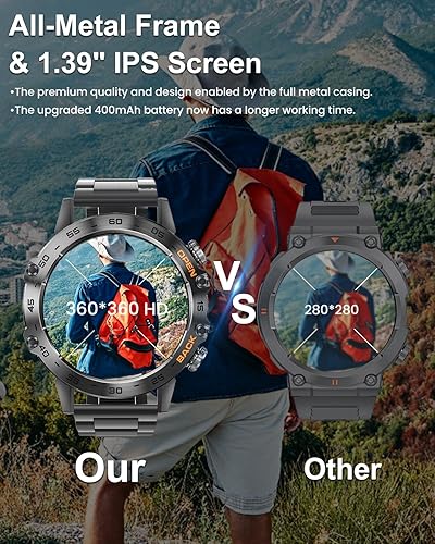 Miniatura 6 de PODOEIL Reloj inteligente militar con carcasa de metal completo para hombre, pantalla HD de 1.39 pulgadas, reloj inteligente táctico al aire libre