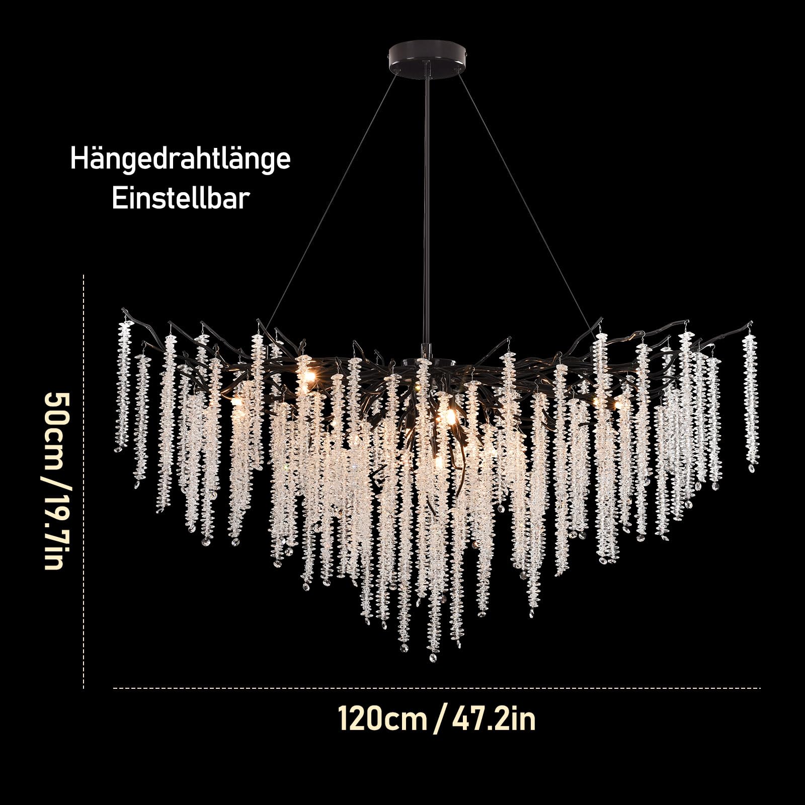 AHXIAOZN Moderno Lampadario al Cristallo,G9 Lusso Lampadario in Cristallo,K9 Rotondo per salotto, sala da pranzo, camera da letto, ristorante(Nero,120cm)