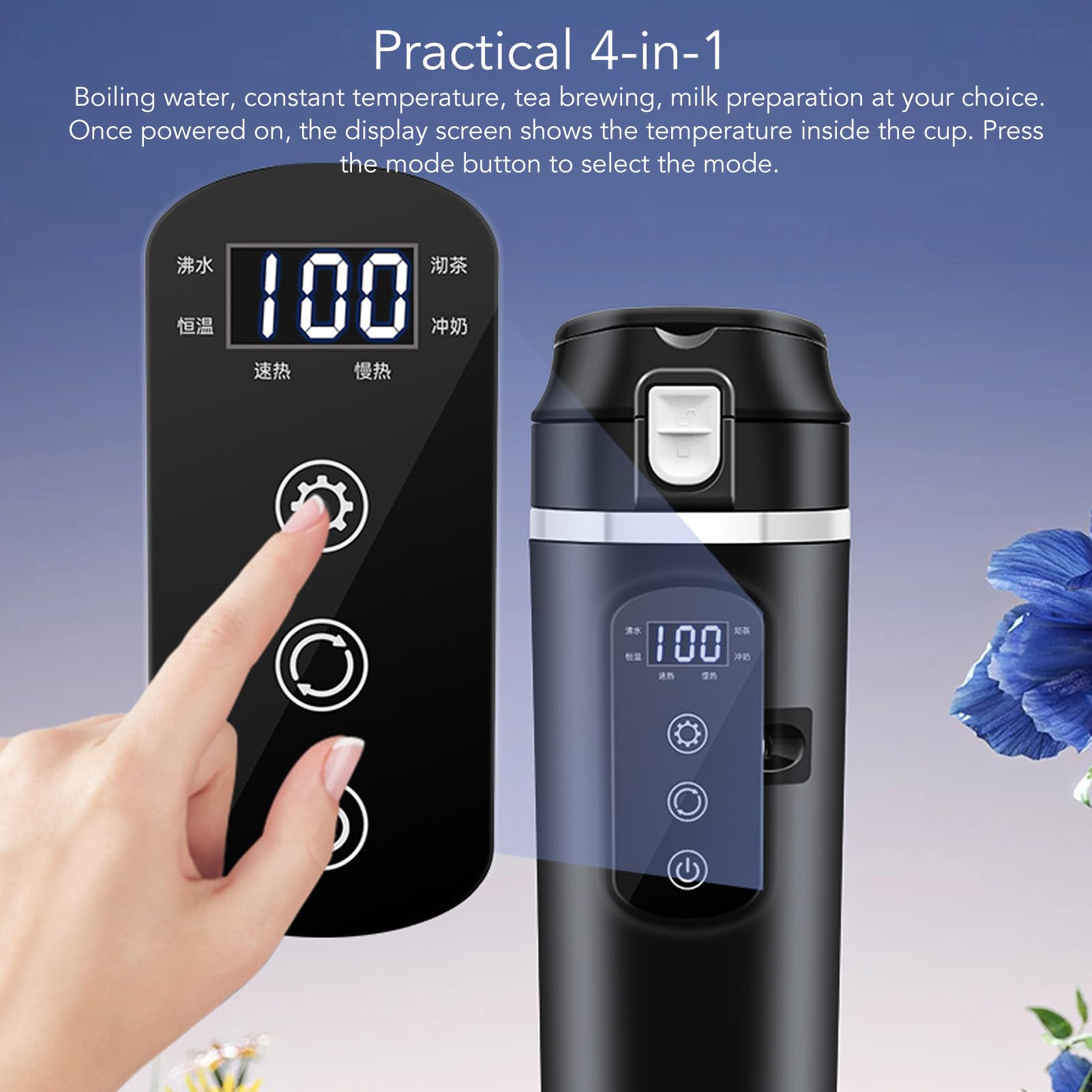 Taza Calefactora Eléctrica Portátil de 500 Ml, Revestimiento de Acero Inoxidable para Camión de Coche de 12 V 24 V con Control Inteligente de Temperatura y Tapa de Resorte a