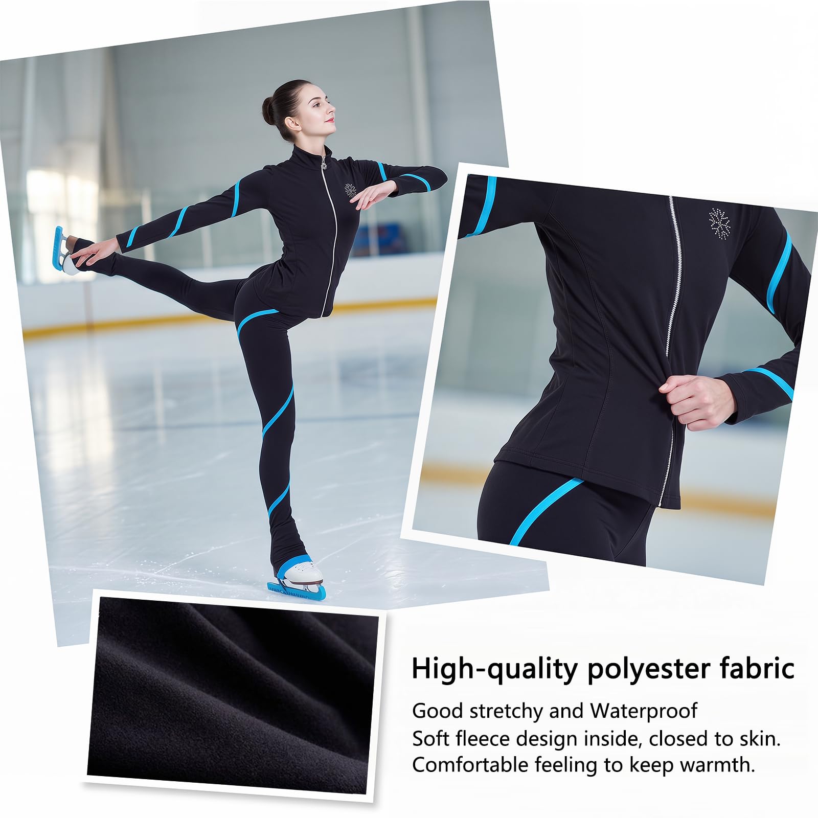 LIUHUO Schlittschuhjacke Hose Set Mädchen Schwarz Trainingskleidung