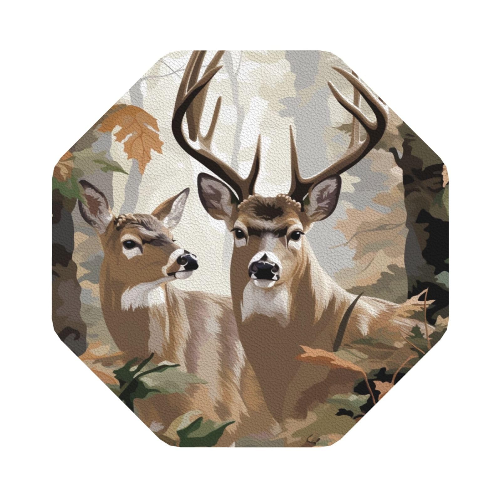 Camouflage Deer_1 Print Leather Coaster Set of 6, Octagon Coasters Table Decorative Coffee Cup Beverage Coasters Wine Beer Bar Coasters for Hot Drinks Table Protection
