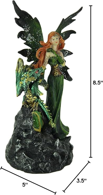 Everspring Emerald Green Fairy and Dragon LED Lighted Geode Statue