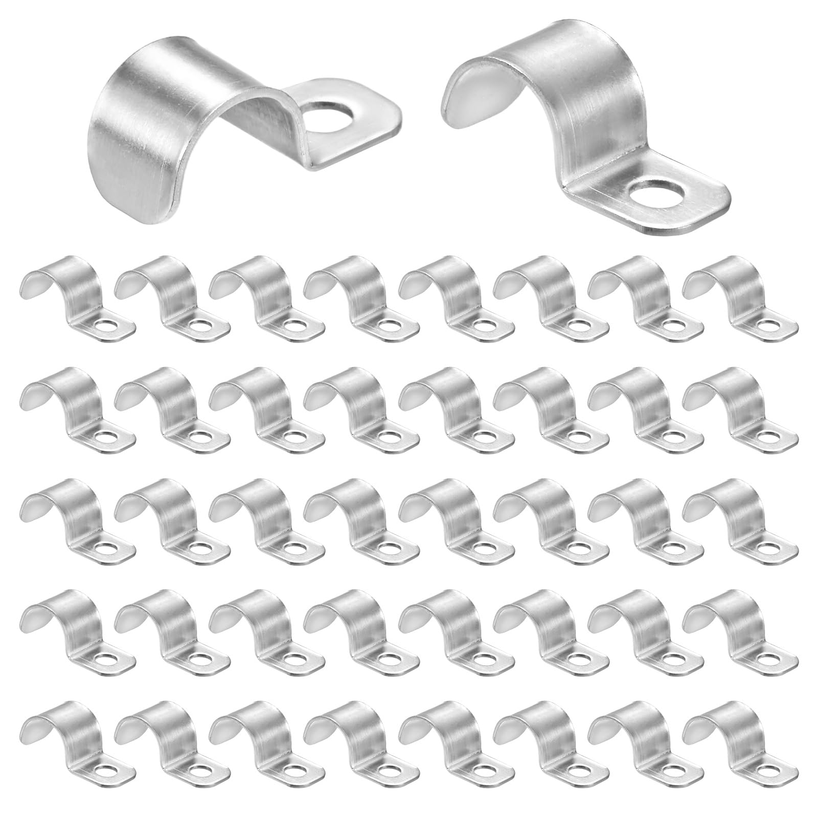 M METERXITY 40 Pack Stainless Steel Pipe Clamps, 3/8 Inch Metal Cable Clamps, Hose Pipe Wire Clips for Conduit, Tube, Wire Cord Mounting Fixing, Single Hole Clips (9mm)
