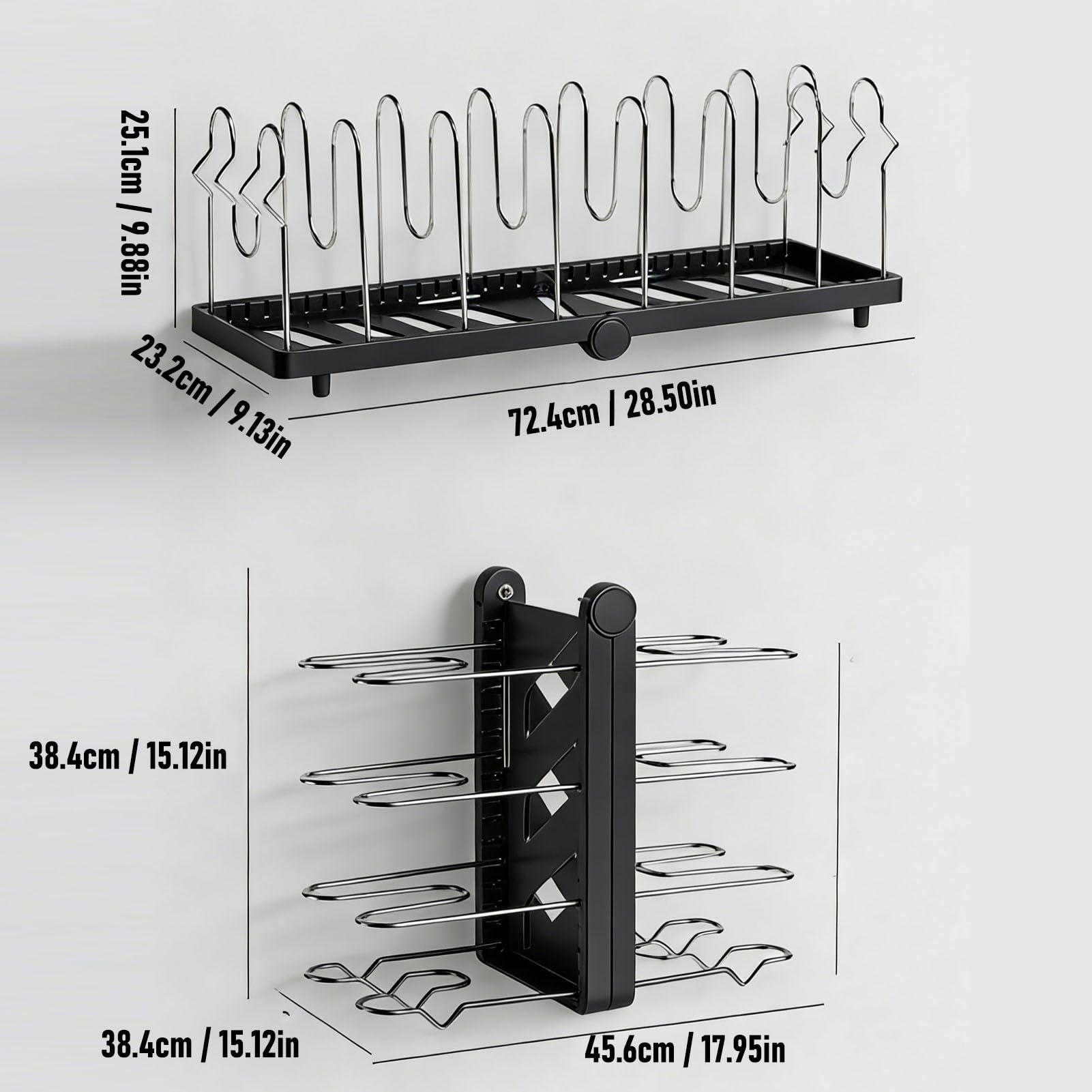 banapoy Organizador de Ollas y Sartenes Debajo del Gabinete, Estante Plegable para Almacenamiento de Ollas y Sartenes con 8 Divisores Ajustables de Acero Inoxidable, Estante para Tapas de para (BLACK)