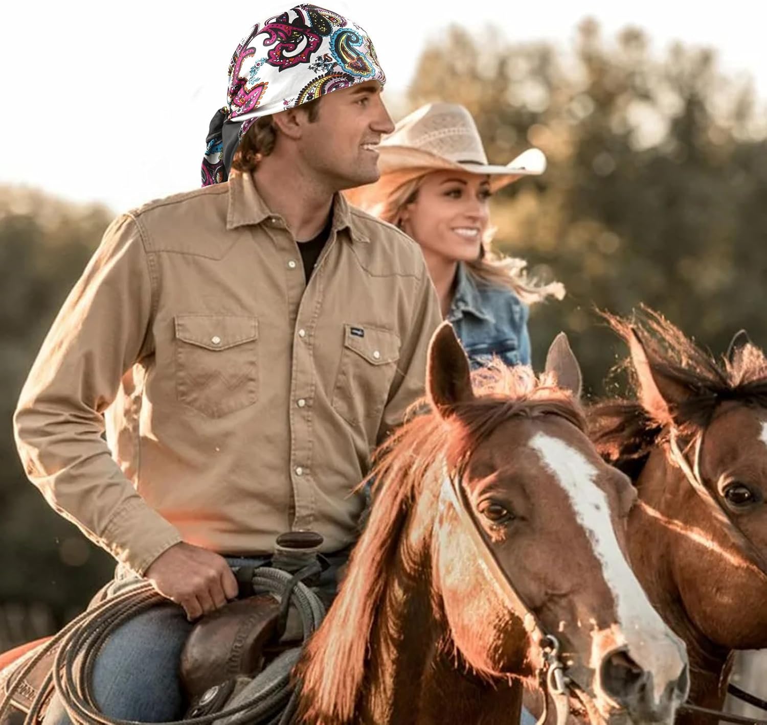 GERINLY Mens Wild Rag 2 Pack, Western Scarves Cowboy, Silk Feel Bandana Square 35 Inch - Image 6