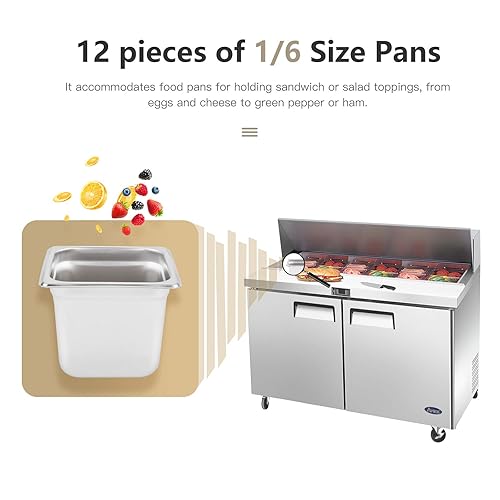 Miniatura 4 de Atosa MSF8302GR - Refrigerador de mesa para sándwiches y ensaladas de 48 pulgadas para restaurante, hotel, delicatessen, cafetería, 2 puertas, 2