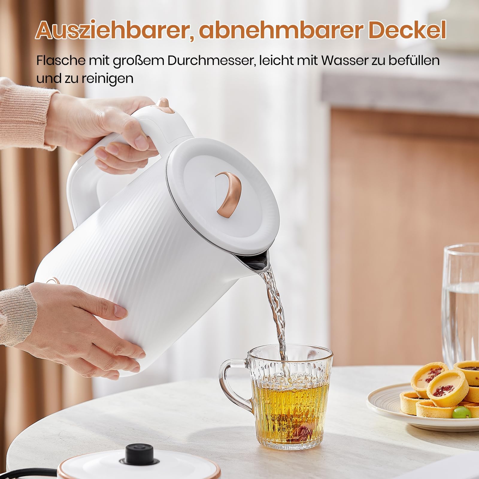 OLEGA Hervidor de agua: 1800 W, calentador rápido, tetera eléctrica de acero inoxidable 304, sin BPA, hervidor eléctrico con apagado automático y protección contra ebullición en seco, 1,8 L, color