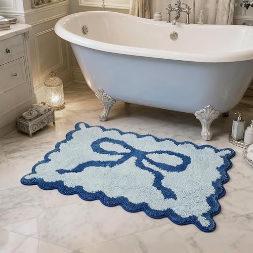 Miniatura 22 de ORTIGIA Alfombras de baño rosas con bordes ondulados, antideslizantes y lavables, tapetes de baño de microfibra suave y absorbente de secado rápido,