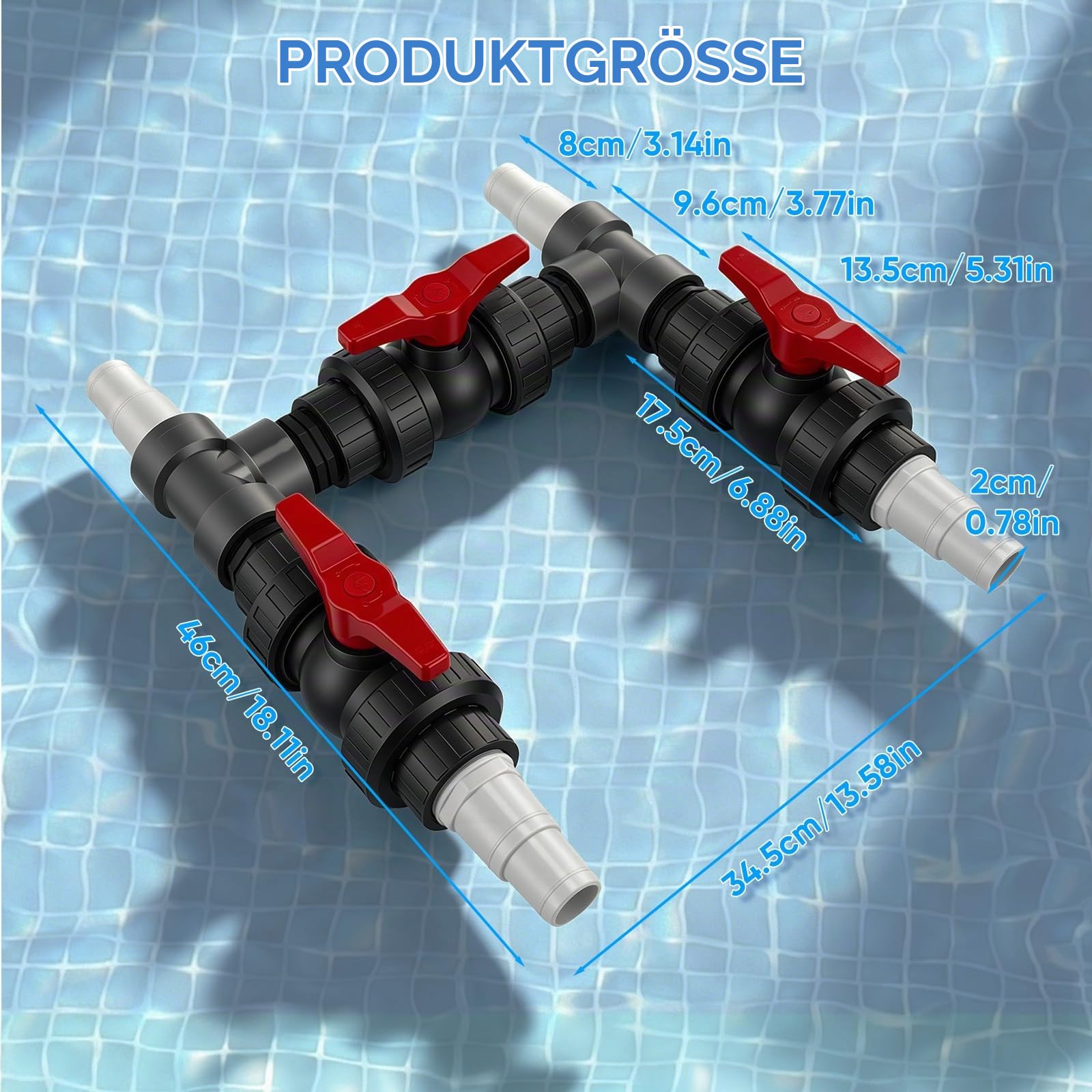 Bypass Pool 50 mm, Pool Anschluss Set mit 32mm & 38mm Schläuchen + Adaptern für Wärmepumpe, Pool Solarheizung Bypass Ventil Set – Steuerung der Wasserzufuhr für optimale Temperaturregulierung