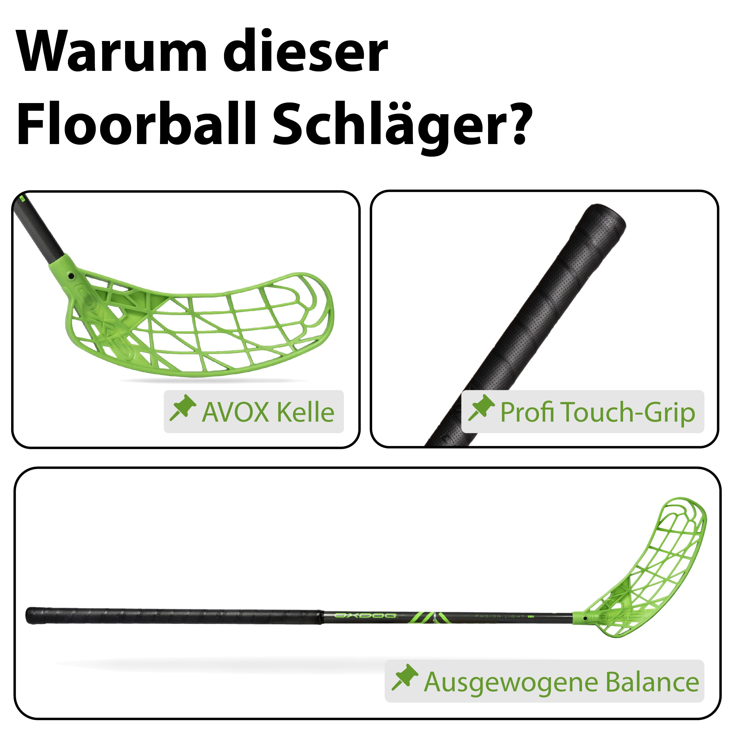 Oxdog Floorballschläger Fusion Light 32, Grey-Green Unihockey Stock - Flex 32, IFF‑Zertifiziert, Deutscher Kundensupport