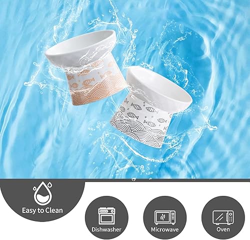 Miniatura 6 de TAMAYKIM Juego de 2 cuencos elevados de cerámica inclinados para gatos y perros pequeños, platos elevados de porcelana para alimentación sin estrés
