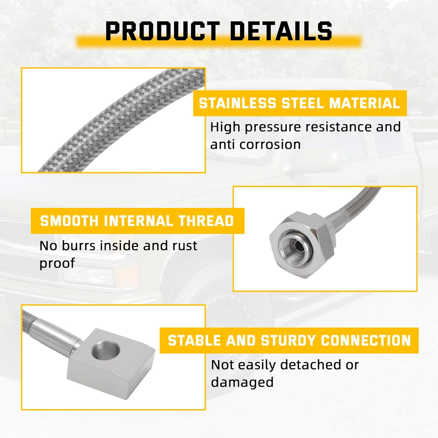 AUTOVIC Stainless Brake Hose Line Kit for 1989-98 Chevy GMC K1500 K2500 4WD 4" Lift