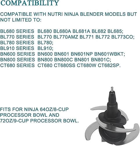 Miniatura 3 de Piezas de repuesto para cuchilla de licuadora de 4 puntos para Ninja 64OZ 72OZ procesador de alimentos Bowl cuchilla de corte 319KKU770 compatible