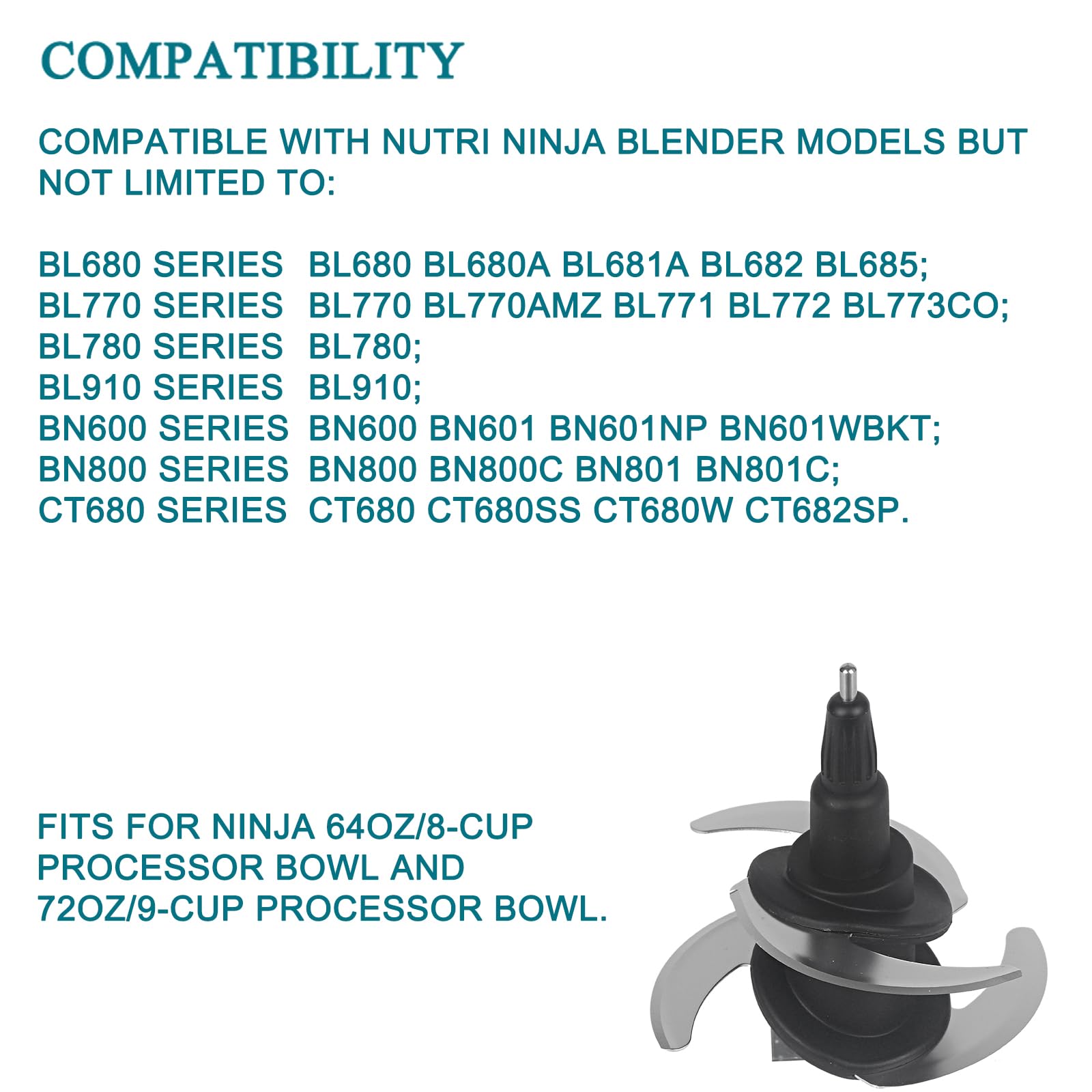 Lama Di Ricambio A 4 Punte Per Frullatore Ninja – Compatibile Con Brocca 64oz/80oz E Modelli BL770, BL682, CT682SP E Simili