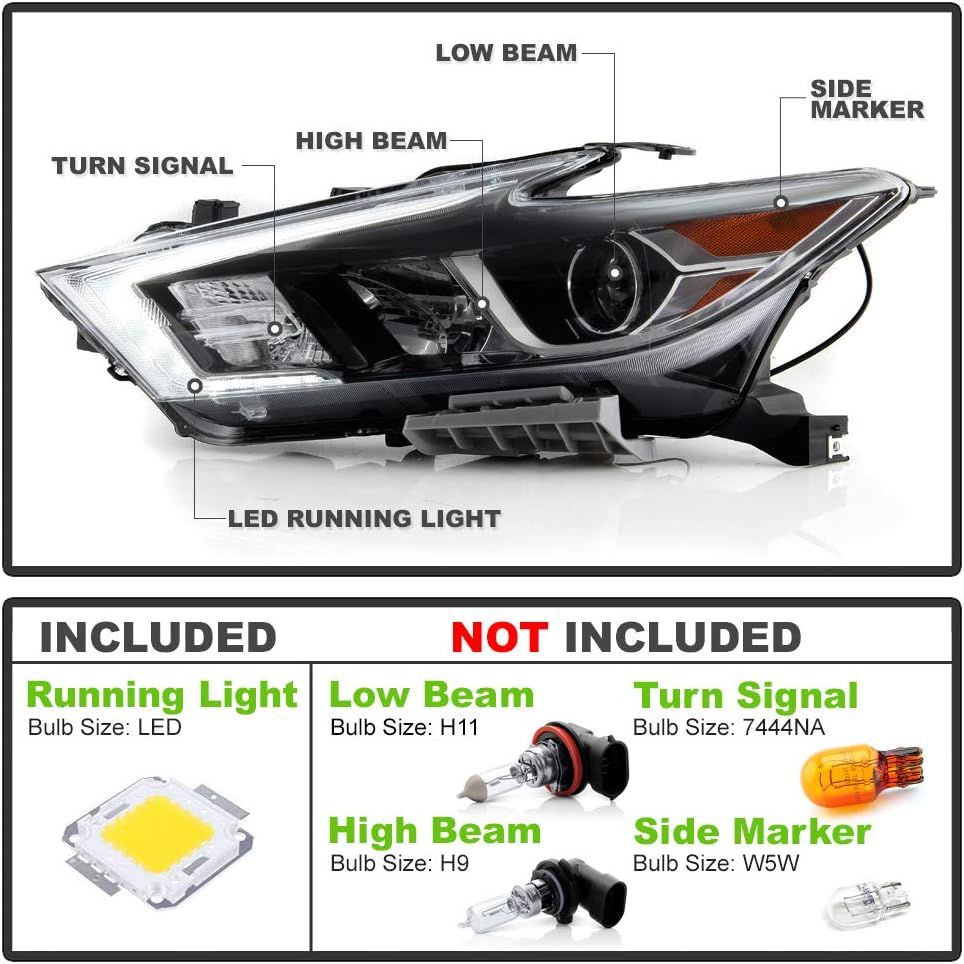 ACANII - For [Halogen model] 2016-2018 Maxima S|SL|SV OE LED DRL Projector Headlights Headlamps Assembly Pair Left+Right
