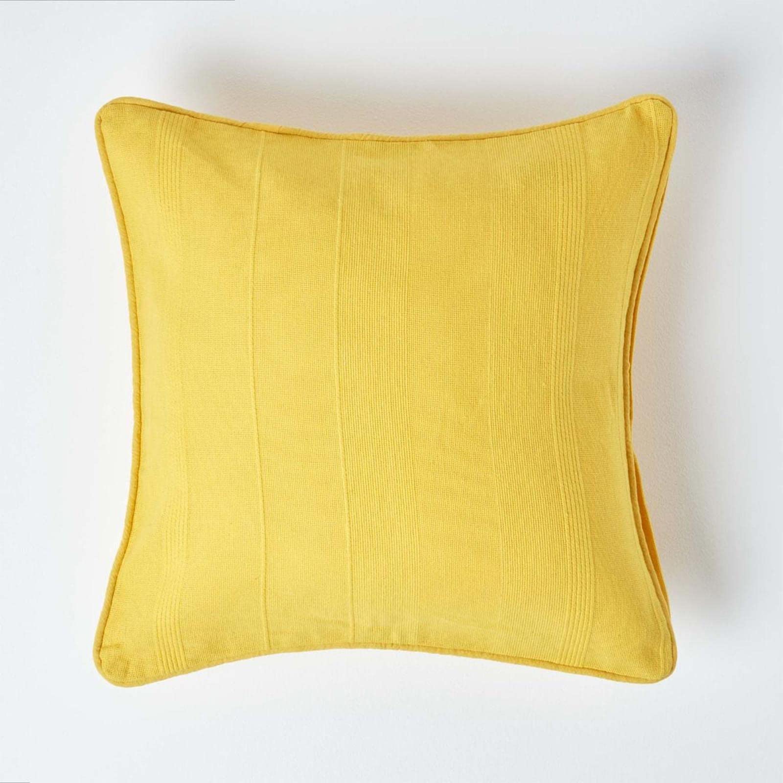 Homescapes Yellow Rajput Ribbed Cushion Cover 18 X 18 Inches (45 X 45Cm) 100% Cotton Coordinating With Rajput Throws And Curtains Easy Care Washable At Home