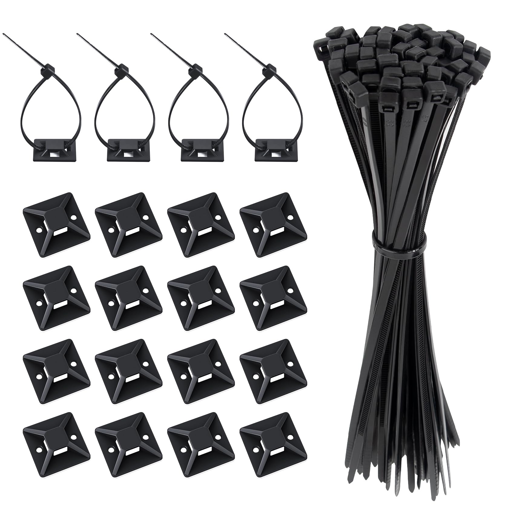 Viaky 50 Set Black Cable Zip Ties Mounts Kit,7.87
