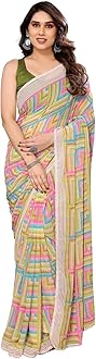 RAJESHWAR FASHION WITH RF Women's Printed Georgette Sarees For Ladies & College Girls Farewell With Lace Border & Blouse