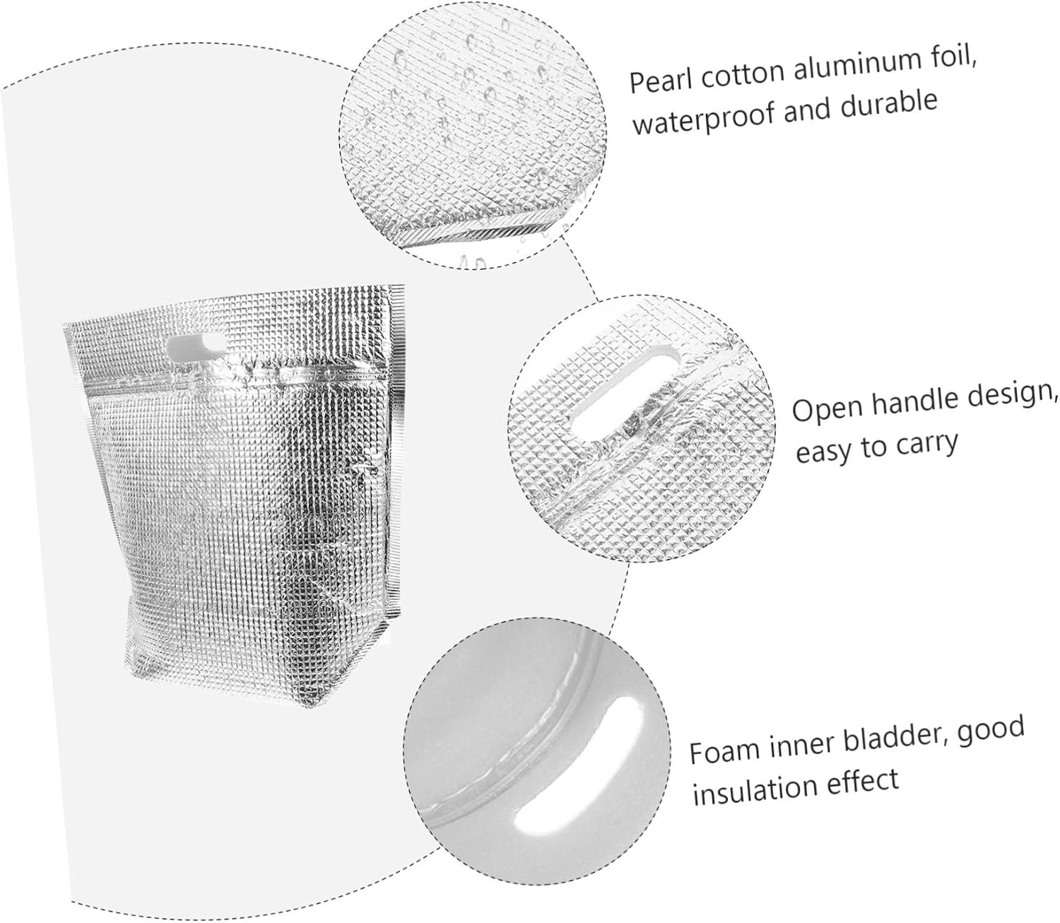 6Pcs Insulated Thermal Food Bags Silver Aluminum Foil Cake Packing Heat Retention Take out Storage Tote for Outdoor Travel Picnic Camping