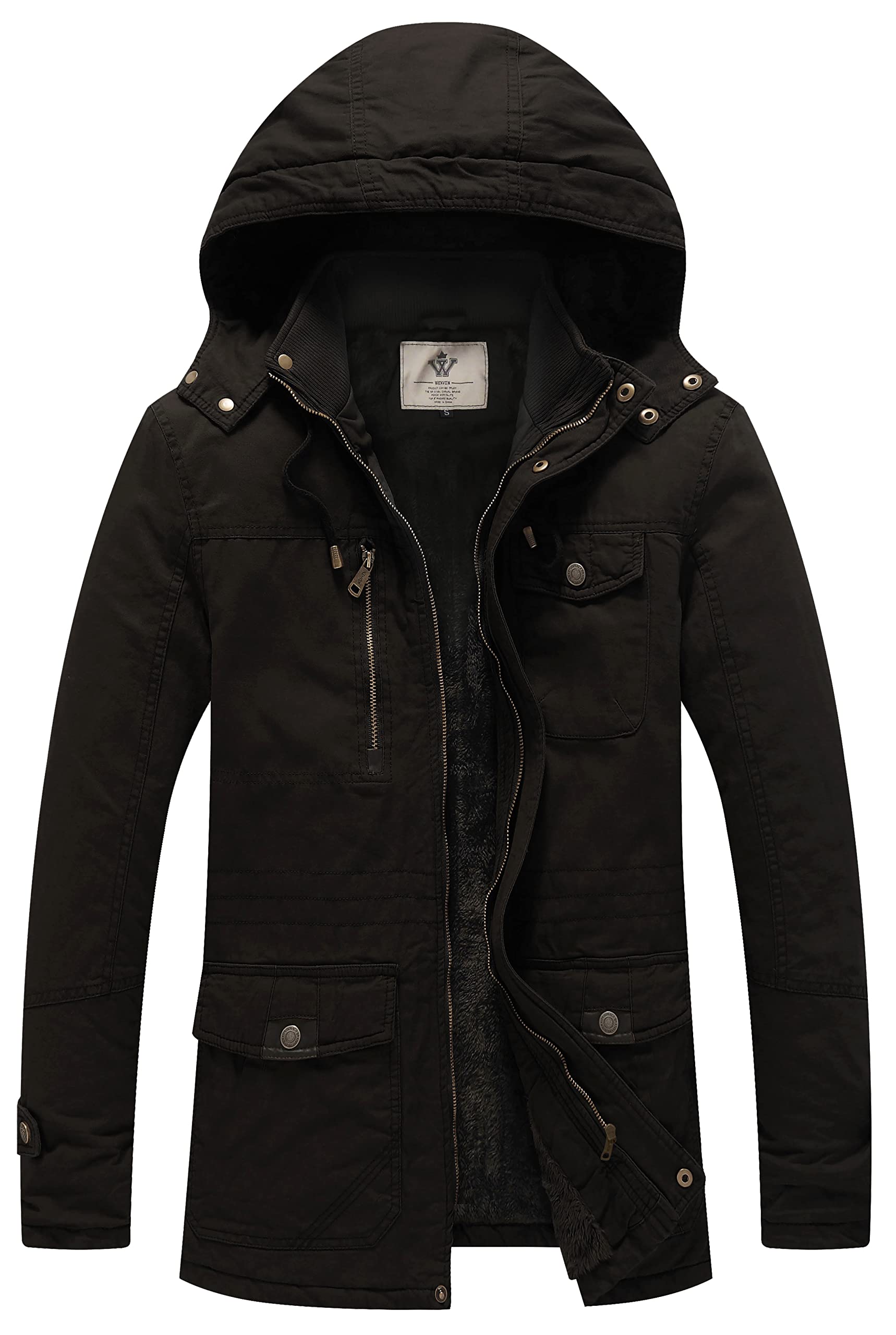 WenVen Giacca Militare Calda Invernale Cappotto con Cappuccio Staccabile a Vento Parka da Esterno Media Lunga Giubbotto Imbottito in Cotone Uomo