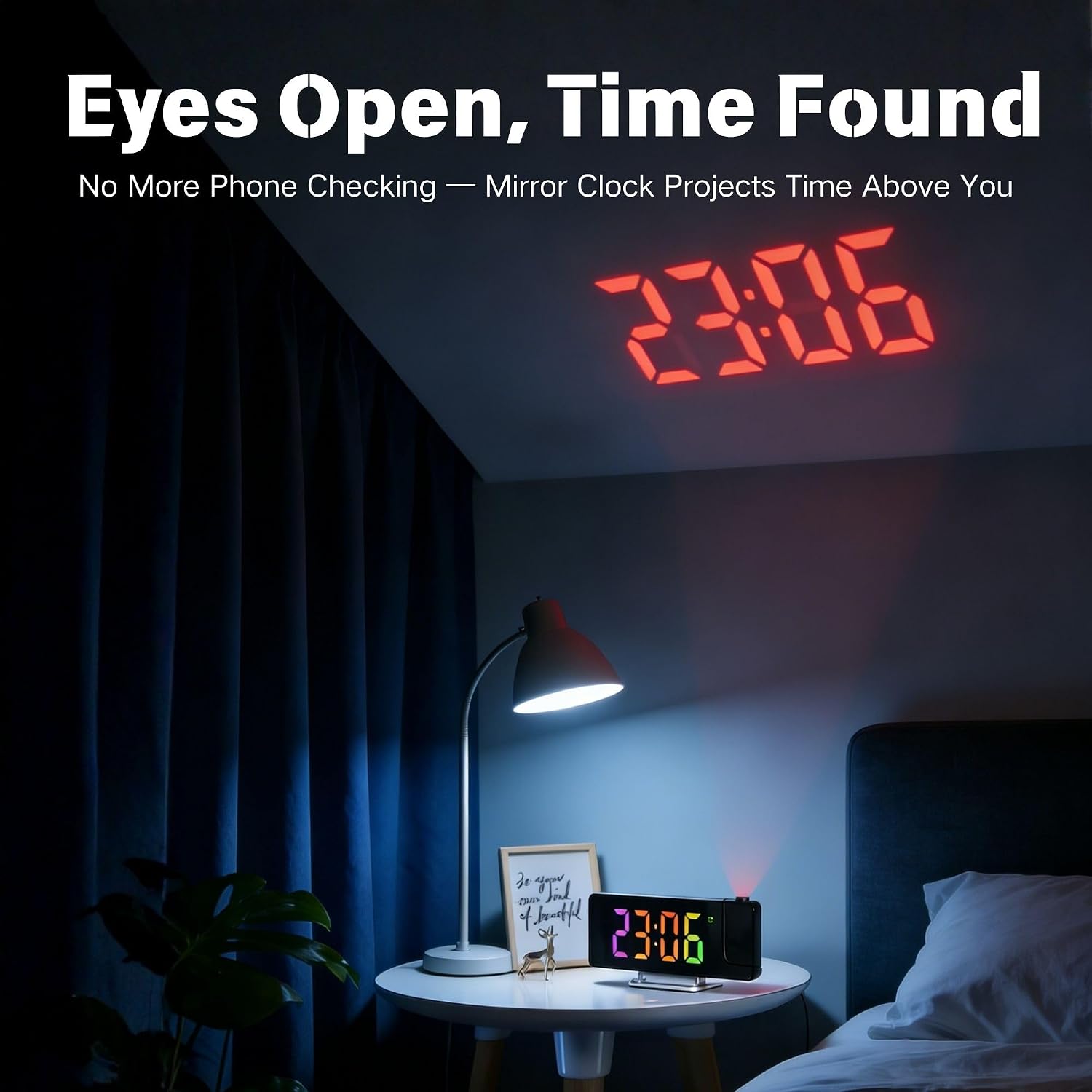 Alarm Clock with Projection on Ceiling, Smart Digital Alarm, for Bedrooms, Classroom, Office, Large LED Display, 180° Rotatable Projector, 3-Level Dimmer, Loud Dual,12/24H, Temperature Display