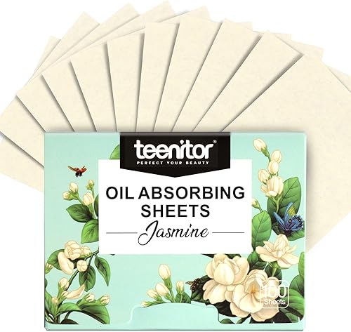 Teenitor Papel secante de aceite de jazmín para cara, 100 hojas, hojas absorbentes de película de control de aceite para piel grasa, hombres