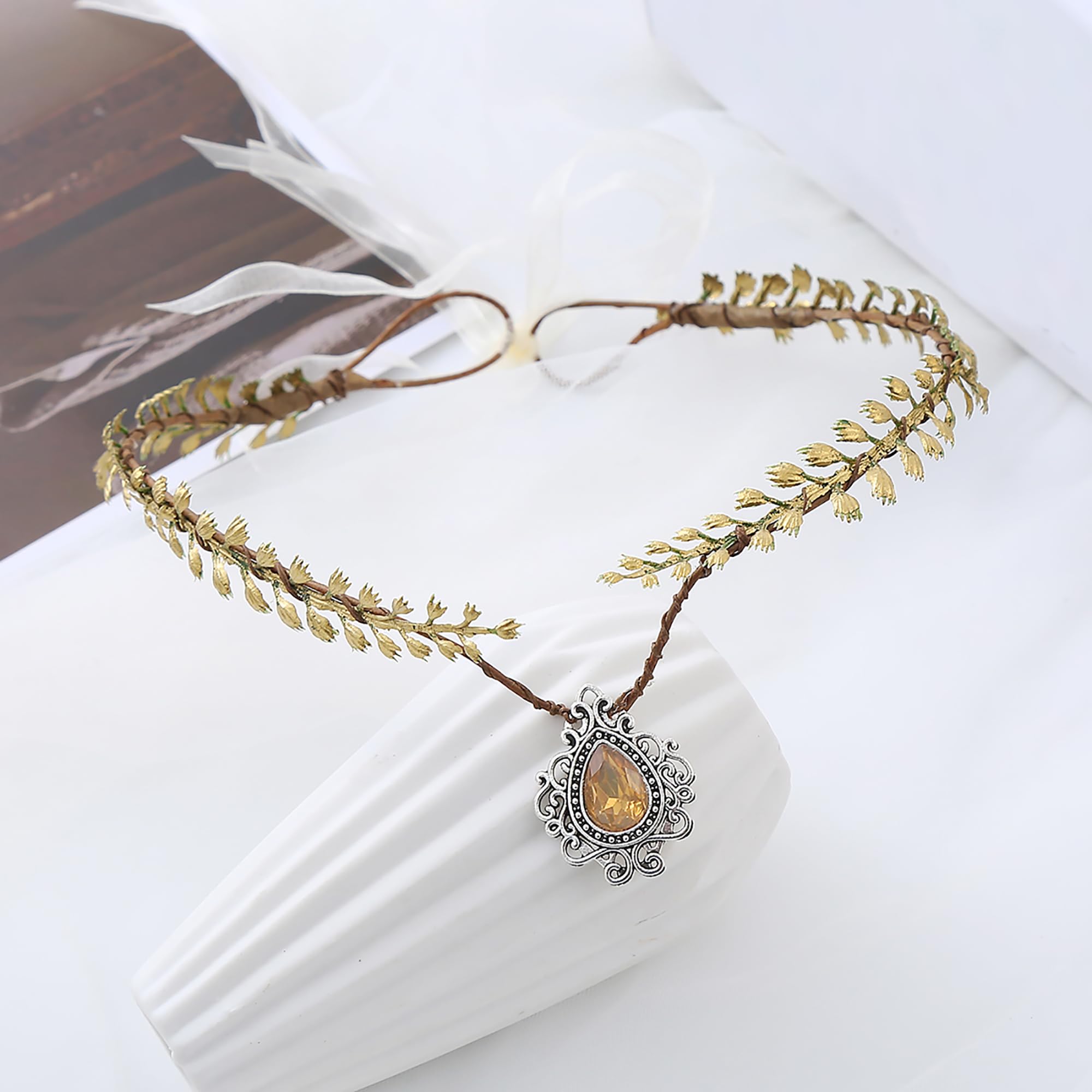 Brikuinr Flower Head Crown Floral Wreath Headband Hair Wreath Flower Halo Headpiece with Rhinestone Wedding Party Cosplay - Image 3