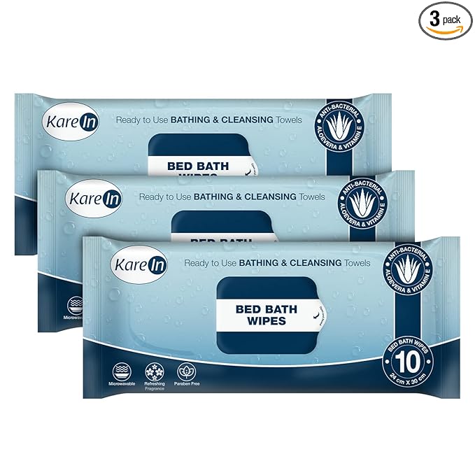 KareIn Bed Bath Wipes, Adult Wet Wipes, Adult Bath Wipes, Anti Bacterial, Ready To Use Cleansing Towels, Refreshing Sponge Bath Towel, For Men & Women, 30 Wipes, Pack of 3 at Rs. 195