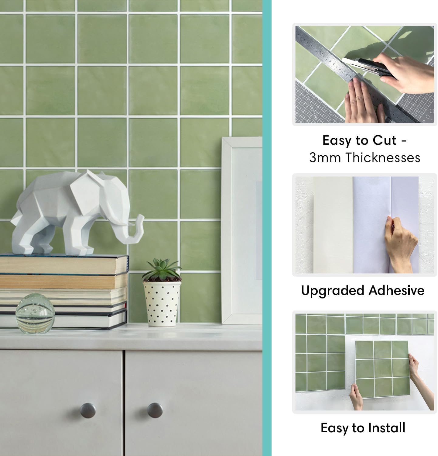 Commomy Piastrelle Adesive Cucina Bagno, 10 Pezzi, 30 x 30 cm, Matt Adesivi Piastrelle Cucina, PVC Pannelli Decorativi 3d per Parete Paraschizzi Cucina Mattonelle Adesive Mosaico Bagno