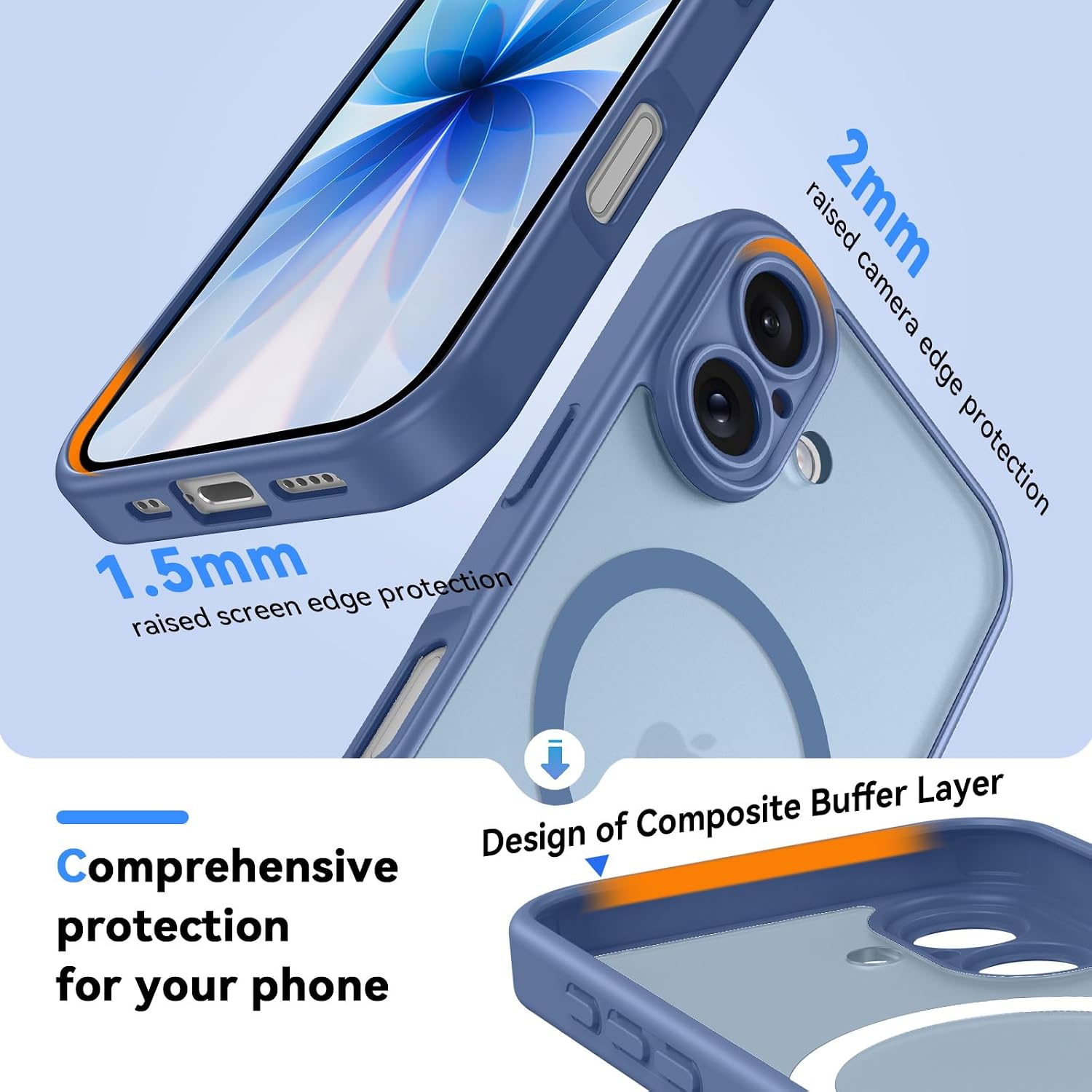 BENTOBEN Magnetic for iPhone 17 Case (Compatible with MagSafe), Full Camera Protection Slim Translucent Matte Anti-Fingerprint Anti-Scratch Shockproof, Phone Case for iPhone 17 6.3” Slate Blue image 4