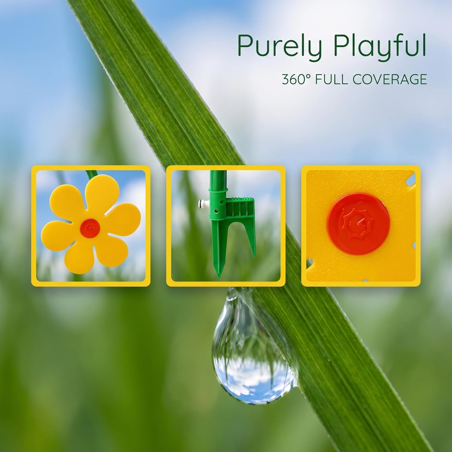 Crazy Daisy Sprinkler, 360° Rotating Dancing Flower Water Sprinkler, Plastic, White, Red and Yellow, for Kids, Dogs, Yard Watering, with Cleaning Needle and Gardening Gloves (#D)